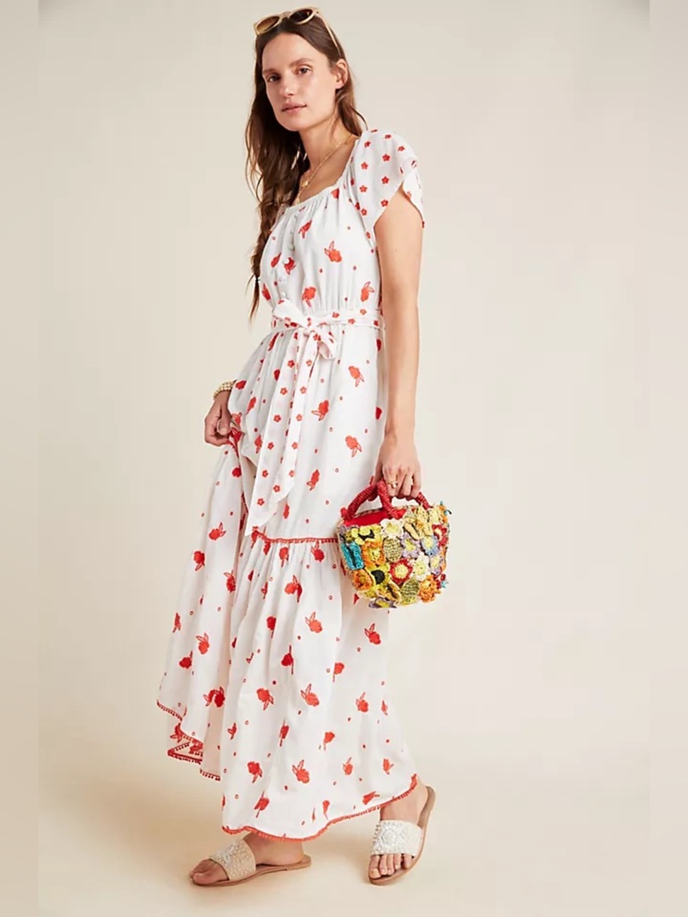 Anthropologie Esme Embroidered Floral Maxi Dress Size Medium
